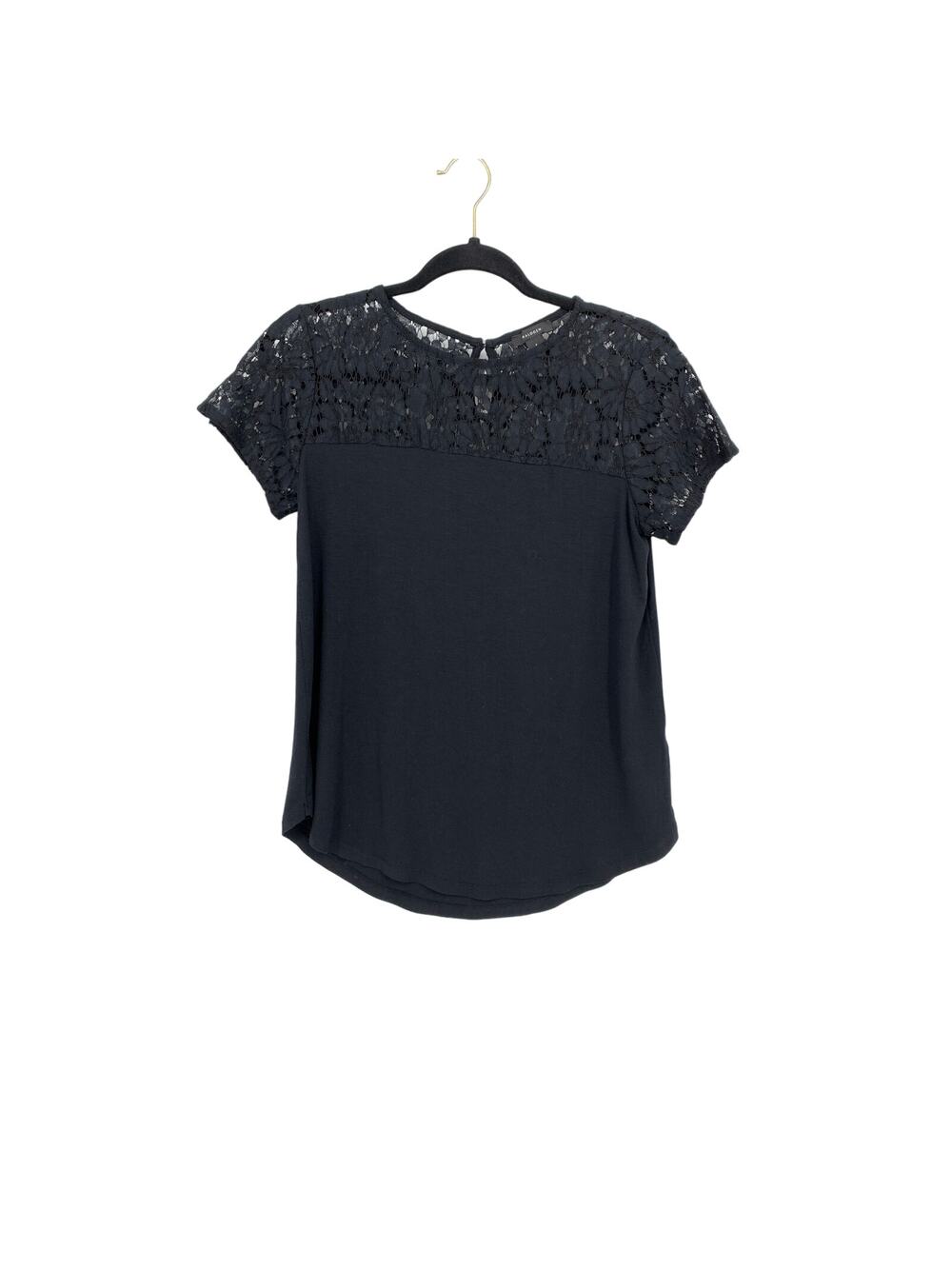 Halogen Top Womens Size Small Lace Yoke Short Sleeve Jersey Knit Black